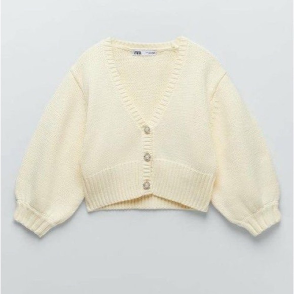 ZARA knit cropped cardigan with jewel buttons size medium - Picture 6 of 9